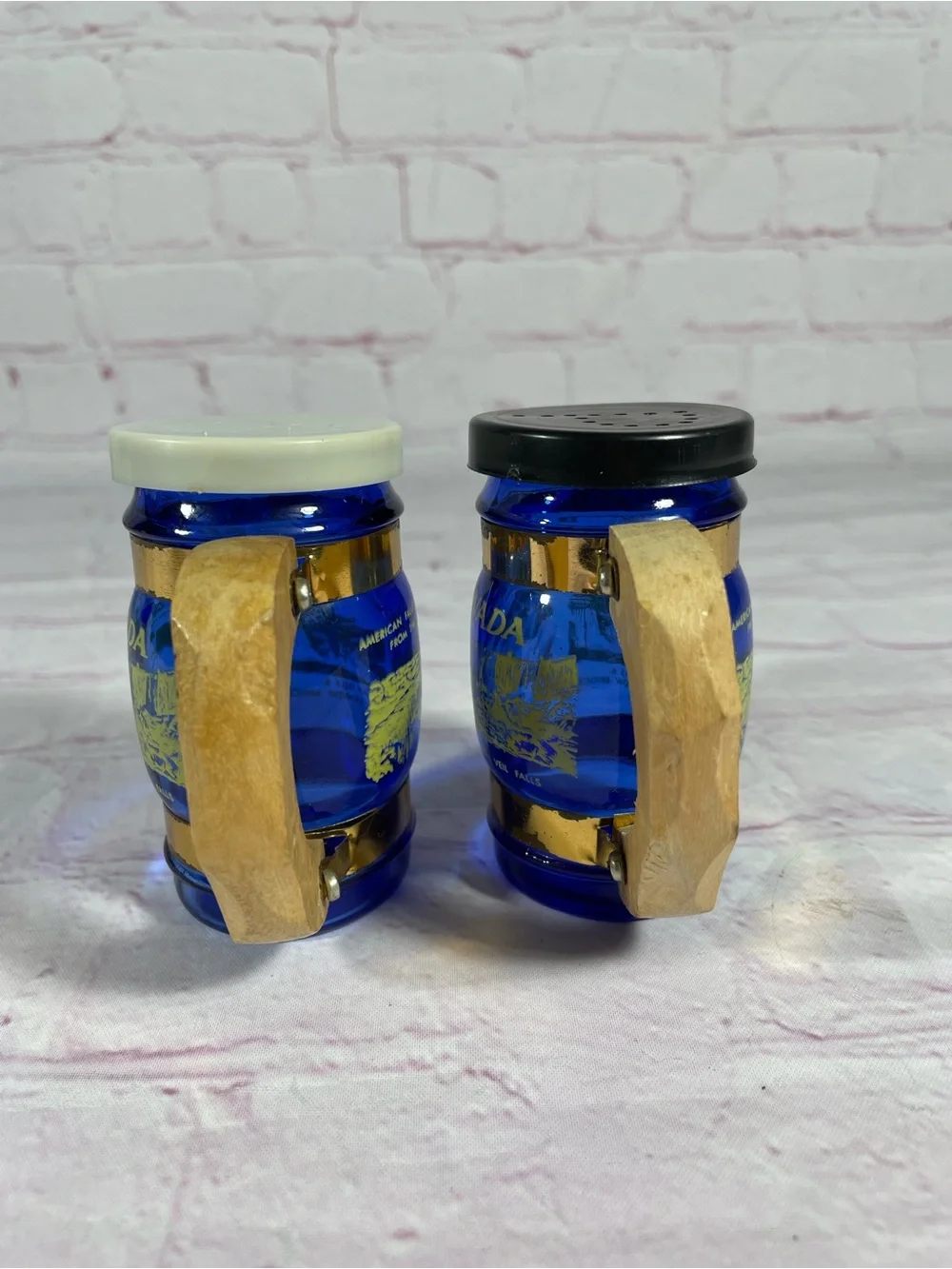 Vintage Niagara Falls Canada Cobalt Blue Glass Salt and Pepper Shaker Pair